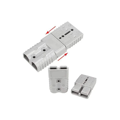 Beefy Heavy Duty Battery Quick Connect Plug 175A 1/0 AWG for recovery winch or trailer shown with terminal pins and disconnects