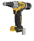 Rugged Brushless Cordless Rivet Drops Some Serious Muscle For No Sweat Stainless Steel Fastening And Cranks Out Three Hundred Rivets Per Charge - black and yellow handheld rivet gun on white background.