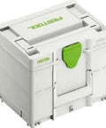 Storage case for 5-Inch Random Orbital Sander ETS EC 125/3 EQ-Plus Brushless EC TEC Motor, light grey with green latch, closed
