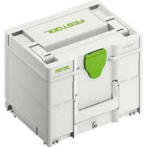 Storage case for 5-Inch Random Orbital Sander ETS EC 125/3 EQ-Plus Brushless EC TEC Motor, light grey with green latch, closed