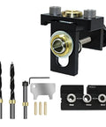 Heavy Duty Pocket Hole Jig Kit For Carpentry And Woodworking Joinery With Aluminum Drill Guide showing drill guide, bits, and setup tools.