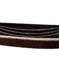 Boss 10 Pack Tough As Nails 330X10MM Abrasive Sanding Belts for Belt Sanders, durable brown abrasive belts stacked up.