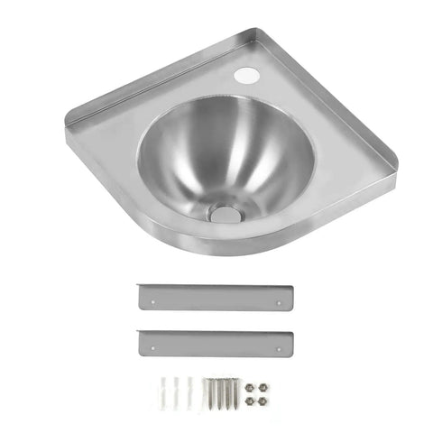 Wall Mount Triangle Stainless Steel Sink For Kitchen And RV Caravan Boat 12 By 12 Inch Corner Basin with mounting hardware