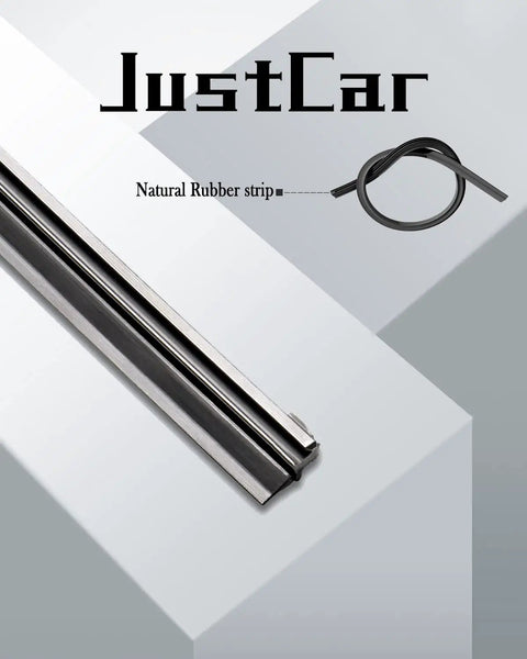 Heavy Duty Metal Frame Windshield Wiper Blades All Season Pair U Hook Adapter, 18 inch, showcasing natural rubber strip and metallic design.