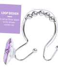 12-Piece Rust-Resistant Shower Curtain Hooks With Purple Rhinestones, Glide Double Hooks, Stainless Steel, Bathroom Decor