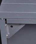 Heavy Duty Pegboard Tool Cabinet With Lockable Doors And Deep Shelves corner detail showing sturdy metal construction and hinge.
