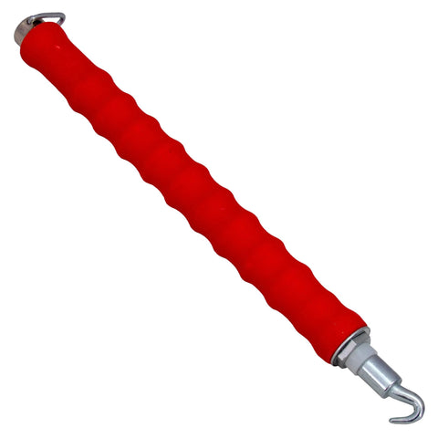 QLT Pull Tie Wire Twister with red rubber grip, 12 inch, for concrete and rebar tying, contractor grade tool, side view