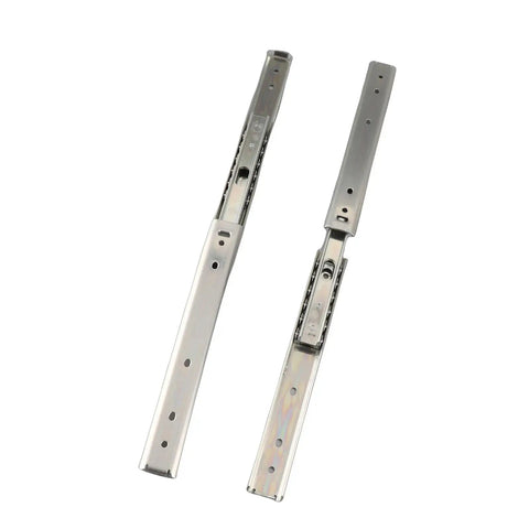 Two Pack 200mm Three Section Full Extension Drawer Slides Featuring Smooth As Butter Gliding For No Fuss Cabinet Access And Heavy Duty Storage Solutions, silver finish, side mount design.