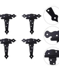 Four Pack Black Iron T Shape Door Hinges For Wooden Doors With Eight Screw Holes Bearing Design For Smooth Quiet Operation