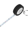 Two Piece Measuring Wheel And Retractable Tape Featuring Cm And Foot Dial And Heavy Duty Click Lock For Slick Fence Lines Tire Gauges And Quick Site Markouts That Handle Hard Labor Like A Champ And Ride Easy In Your Trunk, keychain tape measure with tire design.