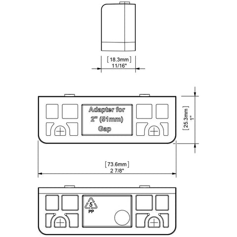 Adapter for 2" (51mm) Gap of Heavy Duty Pool Safety Gate Kit featuring dimensions for precise installation.
