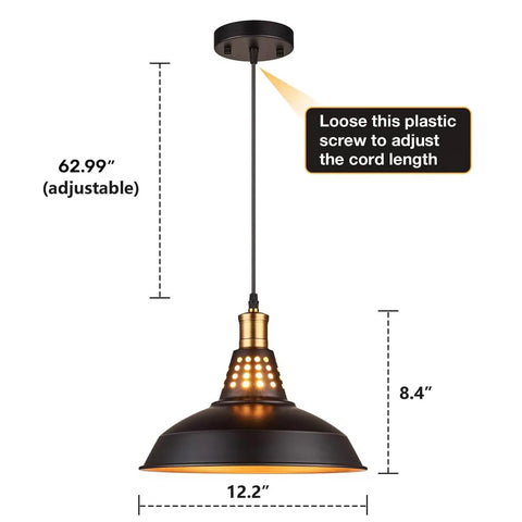 Dope Matte Black Farmhouse Pendant Lights Kit For Kitchen Island Vintage Industrial Barn Style Hanging Bar Lights With Oil Rubbed Bronze Accents Adjustable Cord Soft Glow 12 Inch Pendant Lamps 2 Pack with adjustable cord and measurements