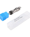 Gowenic 1 4 Inch Shank Spiral Flush Trim Router Bit With Compression Edges For Smooth CNC Woodworking and Template Trimming Jobs, showing blue handle and protective case.