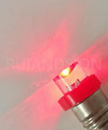 10 Pack 12V E10 Mini Screw Led Indicator Bulbs Featuring Smooth Negative Earth Wiring, Legit Red Glow For Dash Gauges, Vintage Radios, And Holiday Strings, close-up of glowing red LED bulb.