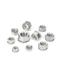 Top Grade 304 Stainless Steel Metric K-Type Serrated Hex Lock Nuts With External Toothed Polydentate Design For Industrial Fastening Needs And DIY Projects From M3 To M10 Sizes Available In Bulk Packs, assorted sizes.