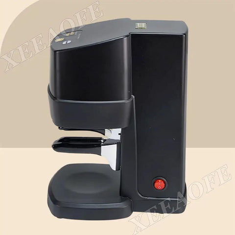Automatic Espresso Tamper 58mm Electric Coffee Press With Adjustable 22 To 66 Lbs Pressure For A No Sweat Daily Grind And Smooth Operator Shot Consistency All Day Long Black side view with buttons and base