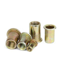Solid 10 Pack Flat Head Threaded Insert Nuts M3 To M12 High Carbon Steel With Zinc Plating Perfect For Hoses And Faucets Durable Hardware Fixin' Kit, various sizes shown.