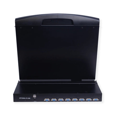 Slick Heavy Duty Rack Mount KVM Switch With Eight Port VGA USB Console showcasing rear panel and VGA ports.