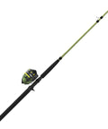 Big Cat Spincast Reel And 7 Foot Two Piece Rod Combo with forest green handle for catfish and heavy freshwater fishing