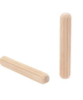 One Quarter Inch By One And A Half Inch Hardwood Dowel Pins, Straight Grooved With Beveled Ends, 100 Pack, front and side view