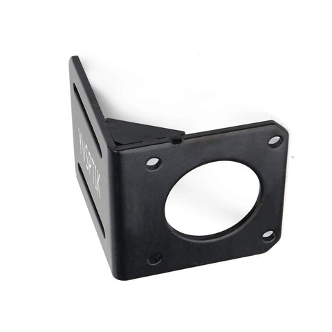 YVSPTIK 86 mm NEMA 34 steel motor mounting bracket, black with four corner mounting holes and central bore.