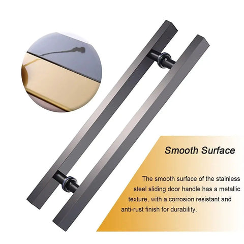 24 Inch Sliding Barn Door Handle With Smooth Surface For Glass And Wood Doors Easy Pull And Push Entry Handle Gray Finish Interior Or Exterior Use Built Tough And Smooth Available In 50cm 70cm 80cm 100cm Lengths. Gray handle with metallic texture.