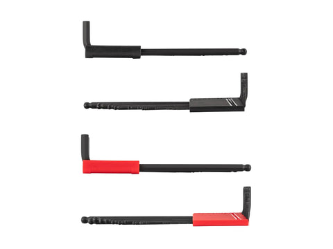 Ball End Hex L Key Set 28 Piece With Inch And Metric Sizes shown in black and red holders on white background