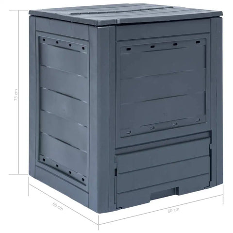 Outdoor Compost Tumbler With Better Aeration, Sturdy Gray Garden Bin Made From Recycled Plastic, Easy Assembly For Fast Composting, Durable Backyard Storage And Garden Cleanup, shown from the front with dimensions