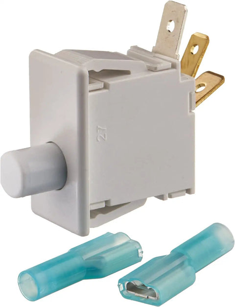 Dryer Door Switch Replacement W10169313 For White Dryers Fits WPY304575 VP Models OEM Quality Replacement Part Plug And Play Install And Durable Performance Ideal For Quick Home Appliance Repairs; white plastic switch with terminals and connectors