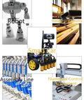 Collage of industrial applications including a robot, smart car, assembly line, numerical control equipment, and metallurgical industry.