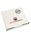 White packaging box for braided leather drawer pulls set, featuring Brute Strength logo and handmade label