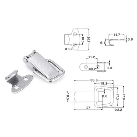 10 Pack Stainless Steel Spring Loaded Toggle Latch Clips For Cabinets Beefy Heavy Duty Cabinet Door And Drawer Latches with dimensions