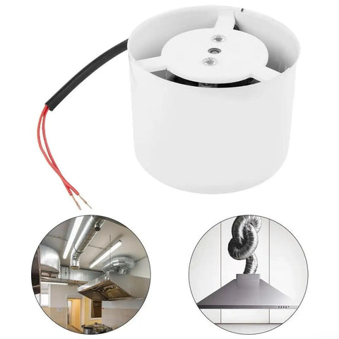 Pro Level 100mm Inline Duct Fan Whispers Silently While Pulling Smoke Directly Out From Kitchen Or Shop Grease Fume Ventilation Unit, white steel housing.