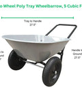 Two Wheel Poly Tray Wheelbarrow With Air Filled Tires, 5 Cubic Foot Rust Proof Tray, Gray and Black, Loop Handle, Easy Assembly