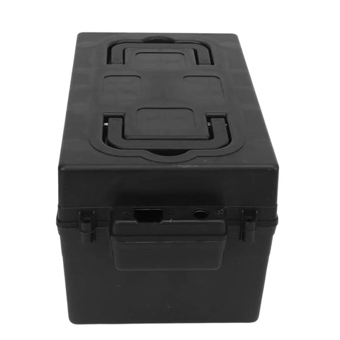 Heavy Duty Plastic Battery Storage Organizer Box With Secure Latching Lid For Marine Car Rv Boat Truck Built Tough Protective Case, top view.