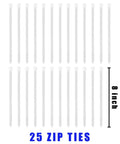 Heavy Duty Emergency Shower And Eye Wash Test Record Tags, Tough As Nails Double Sided Safety Compliance Holders With Solid Brass Grommets, Pack Of Twenty Five shown in a layout with 25 zip ties, 8 inches long.