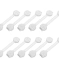 10 Pack White ABS Childproofing Safety Locks For Cabinets And Trash Cans, No Drill No Perforation Design displayed in a neat row