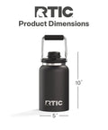 Half Gallon Stainless Steel Water Jug With Ceramic Lined Interior Double Wall Insulated Cooler Bottle Sip All Day Without That Weird Tin Taste Built Different For Weekend Getaways Black dimensions showing 5x10 inches.