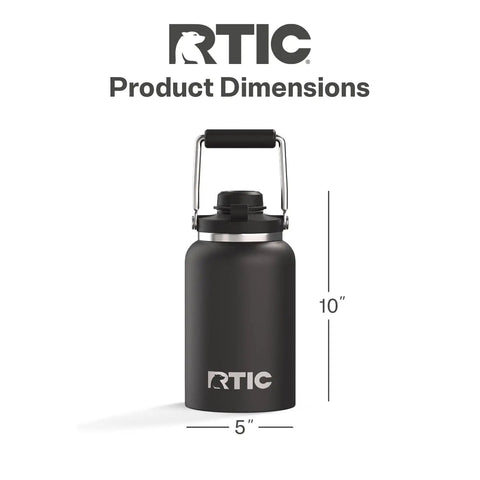 Half Gallon Stainless Steel Water Jug With Ceramic Lined Interior Double Wall Insulated Cooler Bottle Sip All Day Without That Weird Tin Taste Built Different For Weekend Getaways Black dimensions showing 5x10 inches.