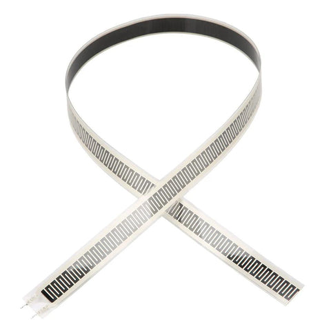 Amazon SF15-600 thin-film force-sensing resistor flex strip, white with carbon pattern, two-pin ends.