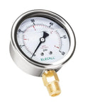 Elecall 60 psi silicone oil-filled pressure gauge; stainless steel 2-1/2 inch case, bottom 1/4 inch NPT brass fitting
