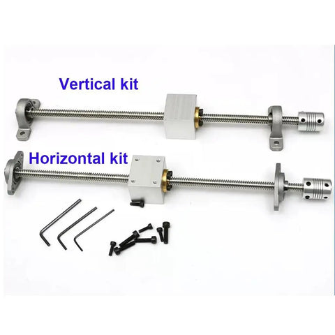 Hot T8 Lead Screw Horizontal Kit For 3D Printers And CNC Engraving Machines 8mm Diameter Trapezoidal Aluminum Rail With Copper Nut Seat Set, horizontal kit with couplers