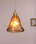 Pendant Light Amber Wavy Glass Shade Vintage Brass Hanging Lamp E26 Adjustable Cable Ceiling Fixture for Kitchen Island Bedroom Dining Room Entryway with warm glow