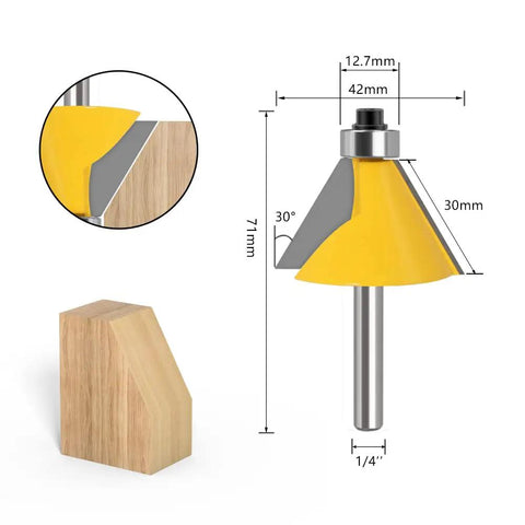Five Piece Chamfer Router Bit Set With One Quarter Inch Shank For Bevel Edge Forming Angles 11.25 15 22.5 30 45 Degrees