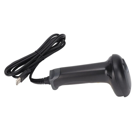 Handheld Barcode Scanner 2D Code Reader, Wired Universal QR And Barcode Scanner For Android, side view with USB cable visible.
