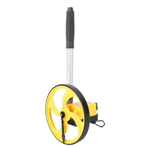 FILFEEL 8 Inch Measuring Wheel for Construction – Telescopic Distance Measuring Tool with 0–9999.9m, ±0.5% Accuracy, OneKey Reset & 45.5–96.5cm Pole, featuring a yellow wheel and telescopic handle.