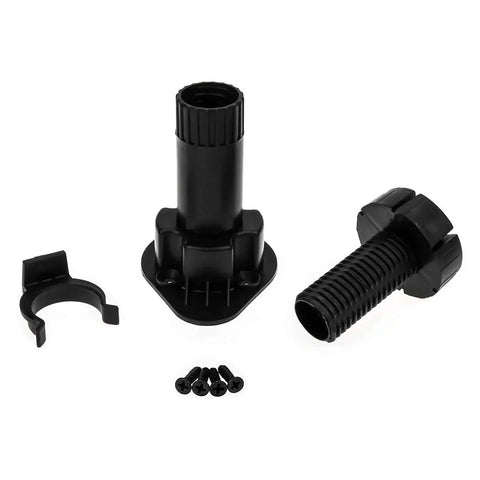 Adjustable Leveler Feet 3.9 to 5 Inches, 12 Pack Black Plastic Furniture Levelers with screws and attachments, shown disassembled