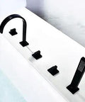 Gooseneck Tub Filler Faucet Set With Handheld Sprayer And Rough-In Valve, Widespread Deck Mount 5-Hole Bath Tub Trim Kit, Matte Black