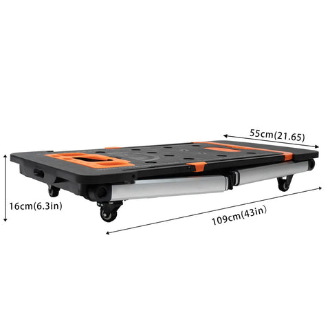 Heavy Duty Foldable Workbench With Smooth Caster Wheels Transforms Into Seven Flexible Workshop Modes, measuring 109cm by 55cm.