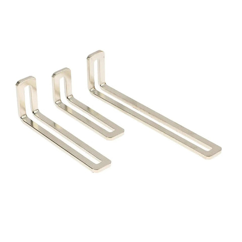 Three nickel plated corner L shaped 90 degree angle brackets heavy duty mount durable easy install for wood and metal projects ready to use.